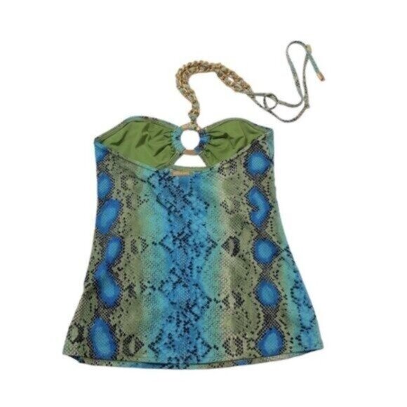 Michael Kors Green Snakeskin Print Swim Tanktini Top 4 - Picture 3 of 6